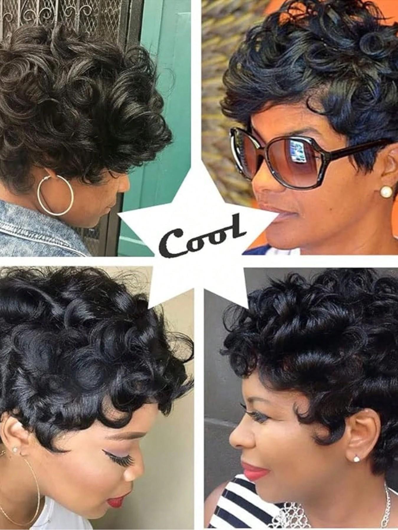 Short Pixie Wigs Short Black Curly Pixie Wigs Synthetic Hair Wigs Natural Wavy Black Burgundy grey Pixie Cut Wig Short Curly Layered Pixie Wig Stylist Friendly Wig