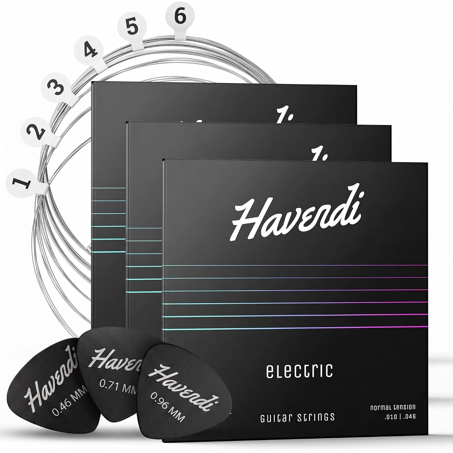 Guitar Strings electric guitar - brilliant sound quality strings made of steel for electric guitar coated with nickel (6 string set) incl. 3 picks
