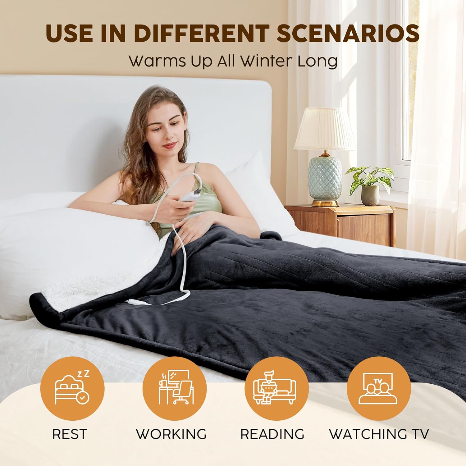 Heated Blanket King Size – 6 Heat Settings, 1-8 Hour Auto-Off Timer, Overheat Protection, Soft Flannel & Sherpa, ETL Certified, Electric Blankets Throw for Bed & Couch, Safe & Cozy Winter Heating Blanket