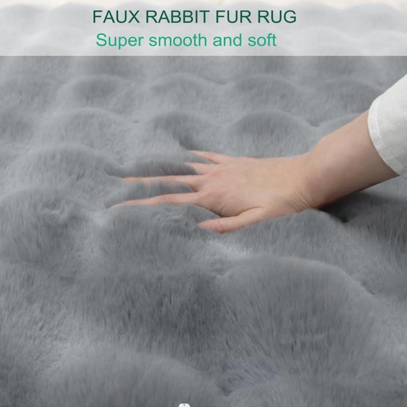 Imitation Rabbit Fur Bubble Fleece Living Room Rug, Faux Fur Soft Rugs, 1 Count Plush Area Rug, Decorative Carpet for Home, Living Room, Bedroom, Hotel, Modern Fuzzy Floor Mat, Aesthetic Room Decor, Cozy Shaggy Rug