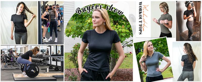 LOMON Women Workout Shirts 4 Pack Athletic Compression Tee Dry Fit Yoga Gym Basic Tops