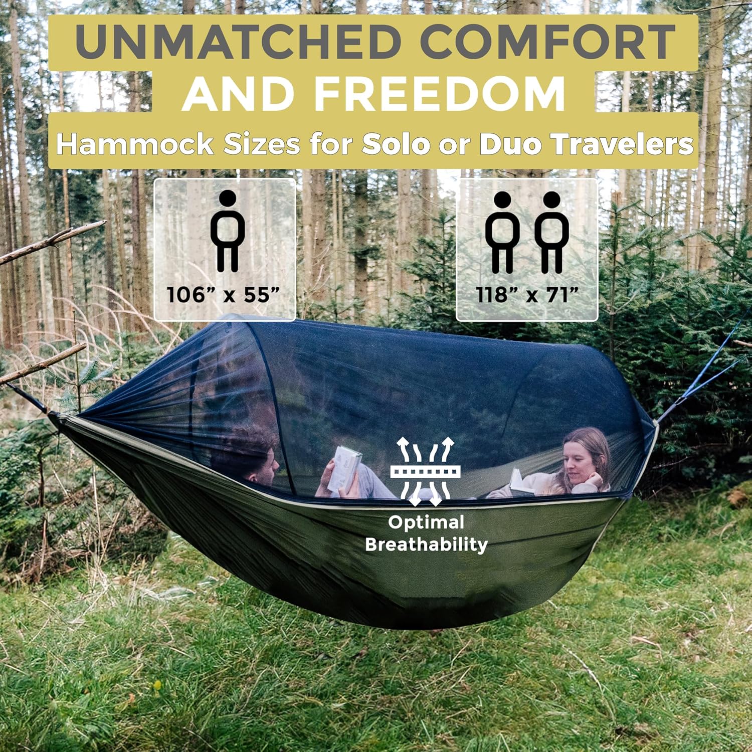 Camping Hammock -Portable Hammock w/Spacious Net & Tree Straps w/Adjustable Loops, Double and Single Hammock for Outdoor, Indoor, Hiking and Travel