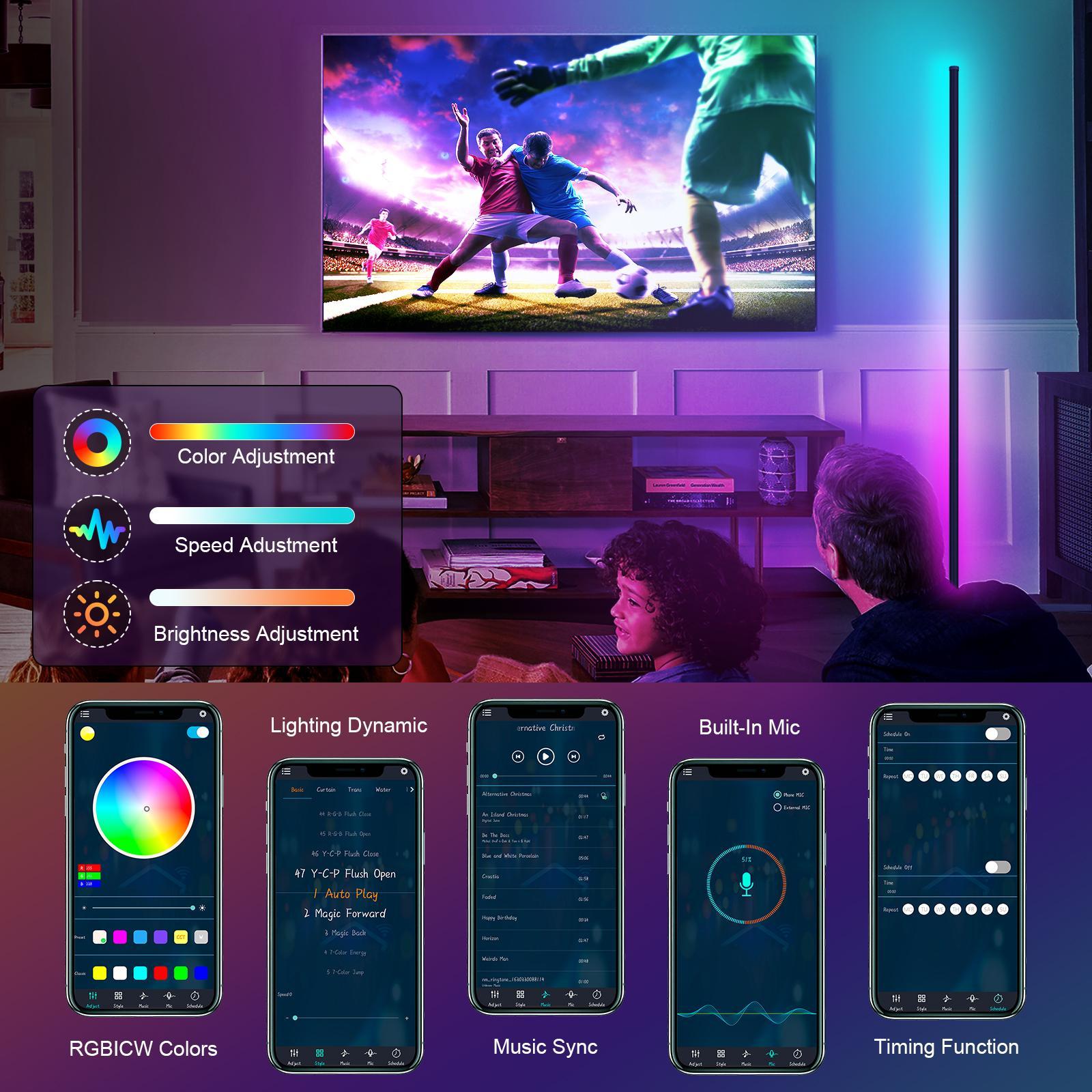 RGB Corner Floor Lamp  16 Million Color Music Sync Changing  LED Corner Lamp with Remote & APP Control Smart Modern Floor Lamp