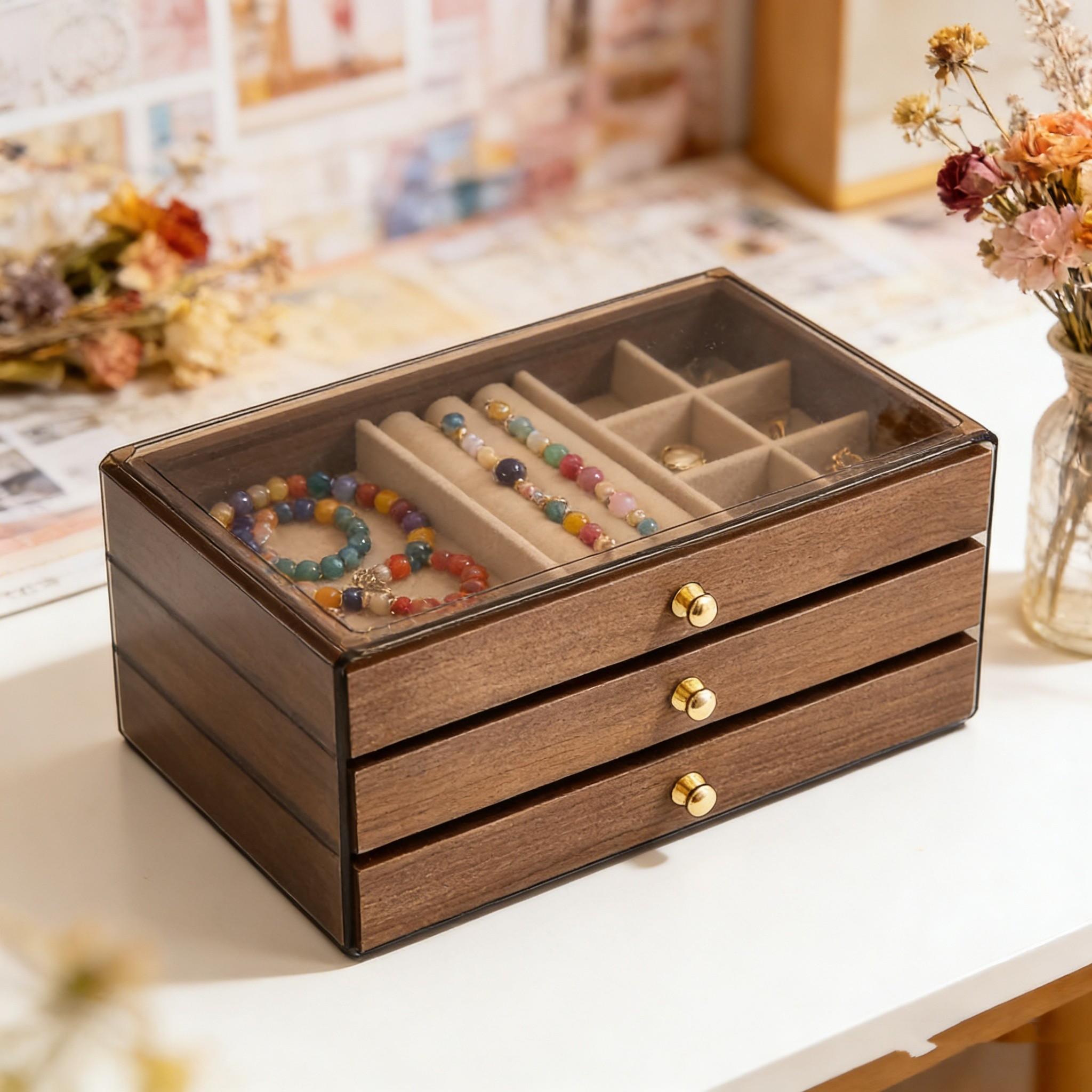 Jewelry Storage Box Organizer, Earring Necklace Ring Holder Display Case, Durable Jewelry Organizing Solution for Women & Girls