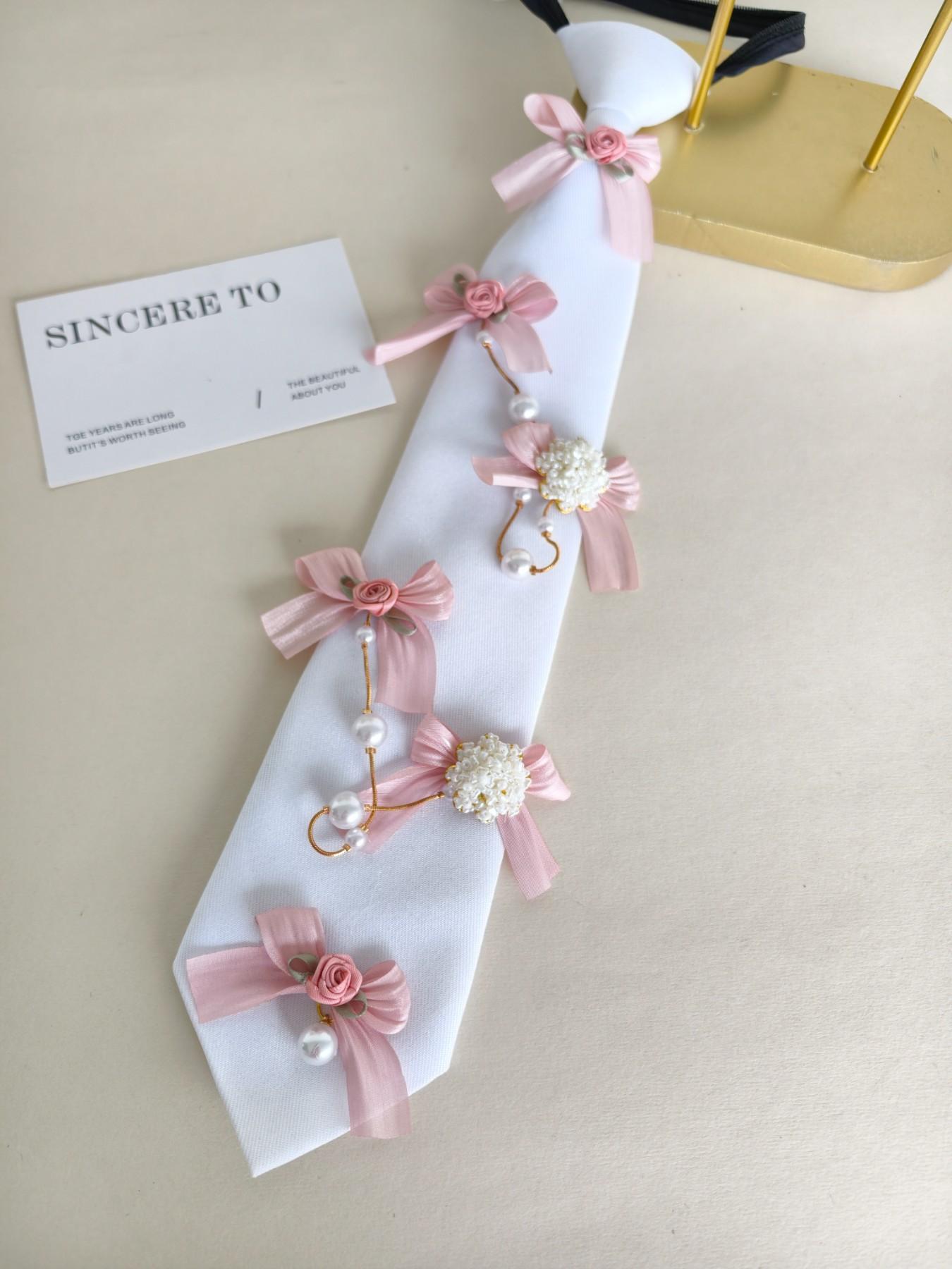 Handmade Lolita Pearl Rose Tie, Sweet Girl Butterfly Knot Decorative Tie, Jk Uniform Rose Pearl Tie Accessory, Dress Shirt Formal Wear