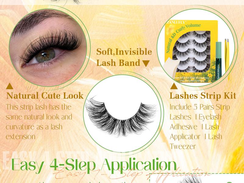 zanlufly Lashes Strip Kit Natural  D Curly Hybrid Style Look Like Eyelash Extension Clear Band Wispy False Eeyalshes with Lash Applicator Lash Tweezer Lash Adhesive  FallFreshness Cosmetic Makeup