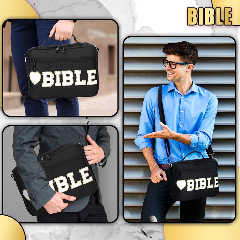 Bible Case for Christian Girl, Cute Bible Case Chenille Letter Bible Cover Case with Shoulder Strap Canvas Tote Carrying Bag Gift for Christian Teenagers Girl Student, Bible Study Supplies, Church Tote Bag, Easter Gift for Christian Daughter