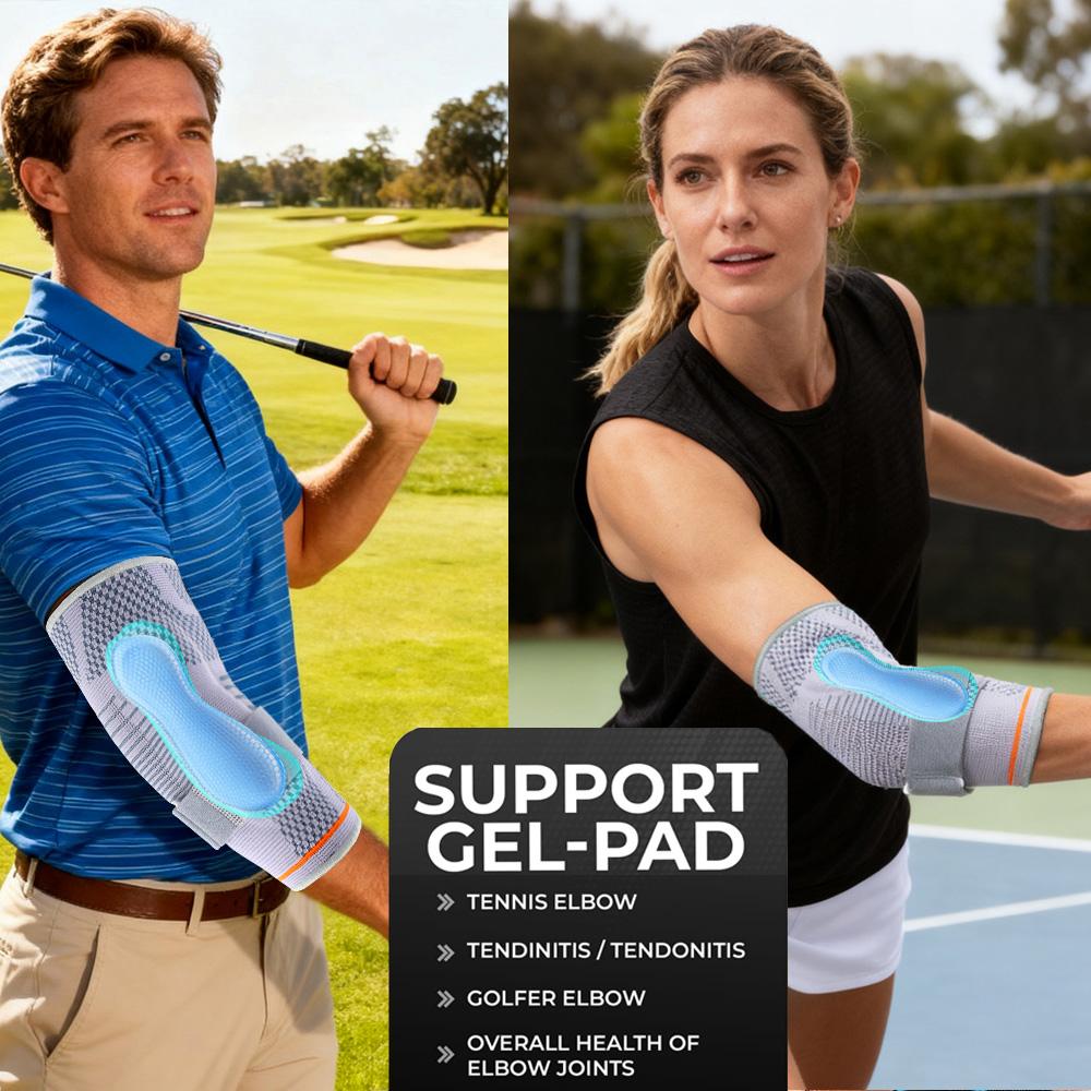 Elbow Brace Support, Breathable Elbow Compression Sleeve with Gel Pad for Golfer's, Tennis Elbow & Tendonitis Treatment & Pain Relief, Sports Arm Sleeves