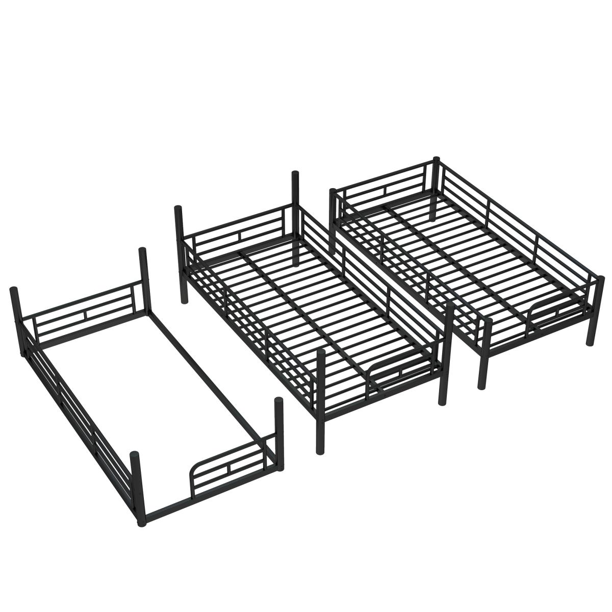 Twin/Queen Triple Bunk Bed, Metal Triple Bunk Bed with Safety Guardrails, Heavy-Duty Bunk Bed with Noise-Reduced Design – Black/White Twin/Queen Triple Bunk Bed, Metal Triple Bunk Bed with Safety Guardrails, Heavy-Duty Bunk Bed with Noise-Reduced Design – Black/White