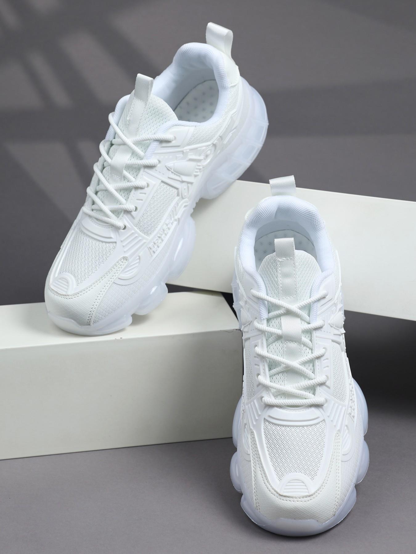 Men's Sci-Fi Style Running Shoes, Power Rocket Embossed Upper, Breathable Mesh Lining, Shock-Absorbing Transparent Sole, Lightweight, Ideal for Jogging & Fitness