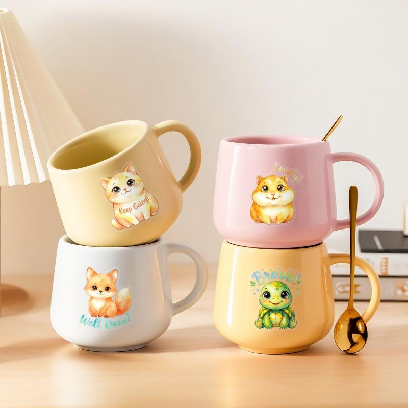 New 50 cute and adorable pet stickers  Inspirational slogan transparent PET sticker set, watercolor style children's reward decoration sticker