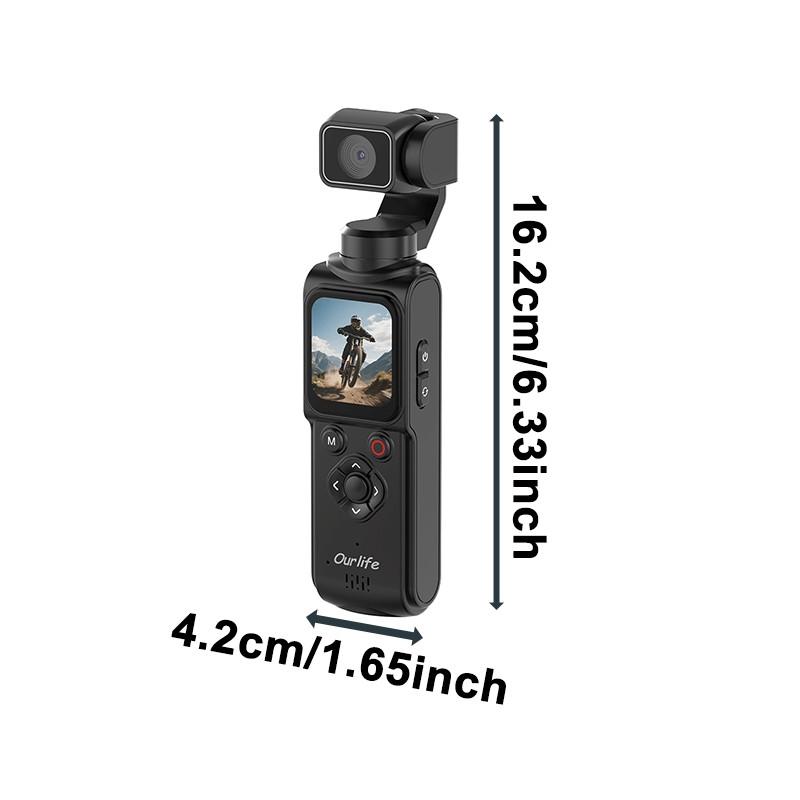 Ourlife At-M105 Camera with 32GB Memory Card, 1 Inch Cmos 4K Video, Three-Axis Gimbal Stabilizer, Fast Focus, Face Recognition, Portable Camcorder