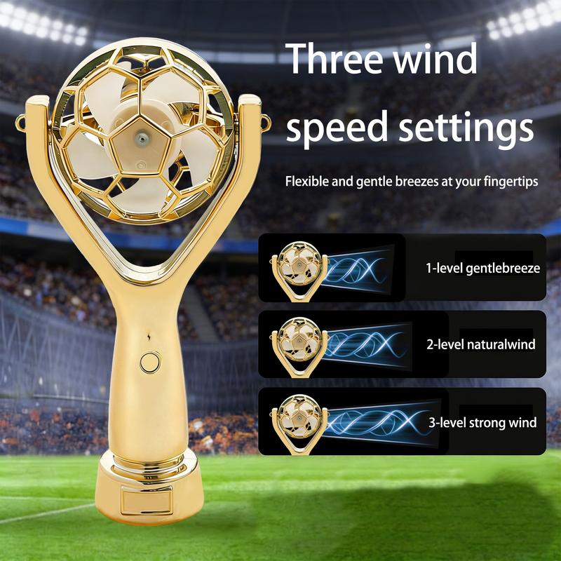 Golden World Cup Soccer Trophy Handheld Fan | Portable Rechargeable Fan for Soccer Fans | TikTok Viral Sports Carnival Fan