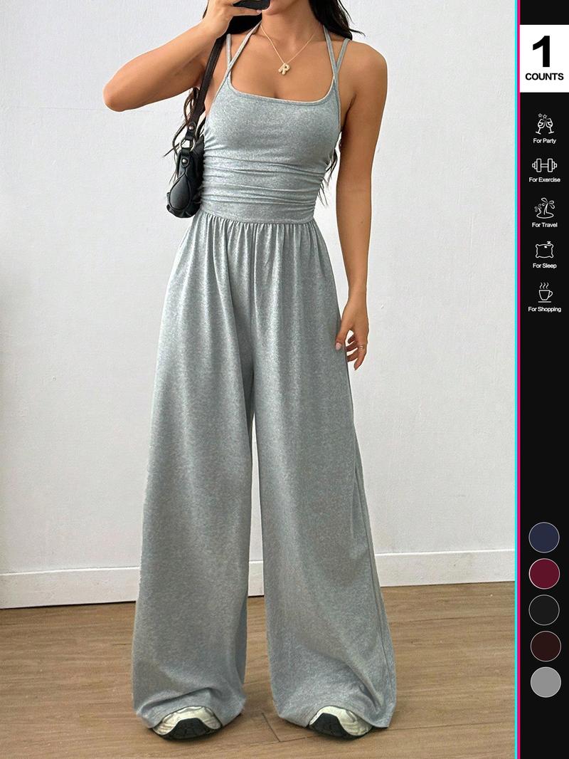 Women's Sexy Backless Jumpsuit, Spaghetti Strap Design, Smocked Bodice, Elegant One-Piece Romper, Ideal for Party Wear