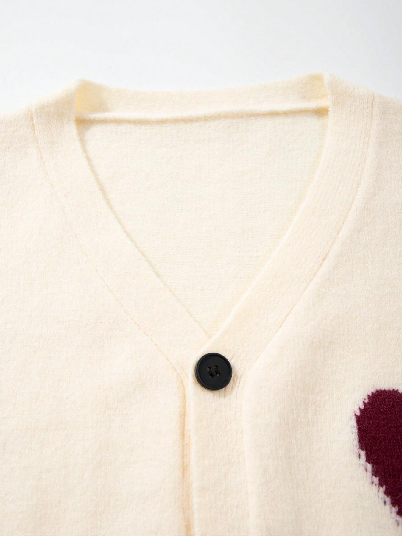 Men's Heart Pattern Knit Cardigan, Casual Loose-Fitting Long Sleeve Sweater, Lightweight Layering Piece for Fall & Winter