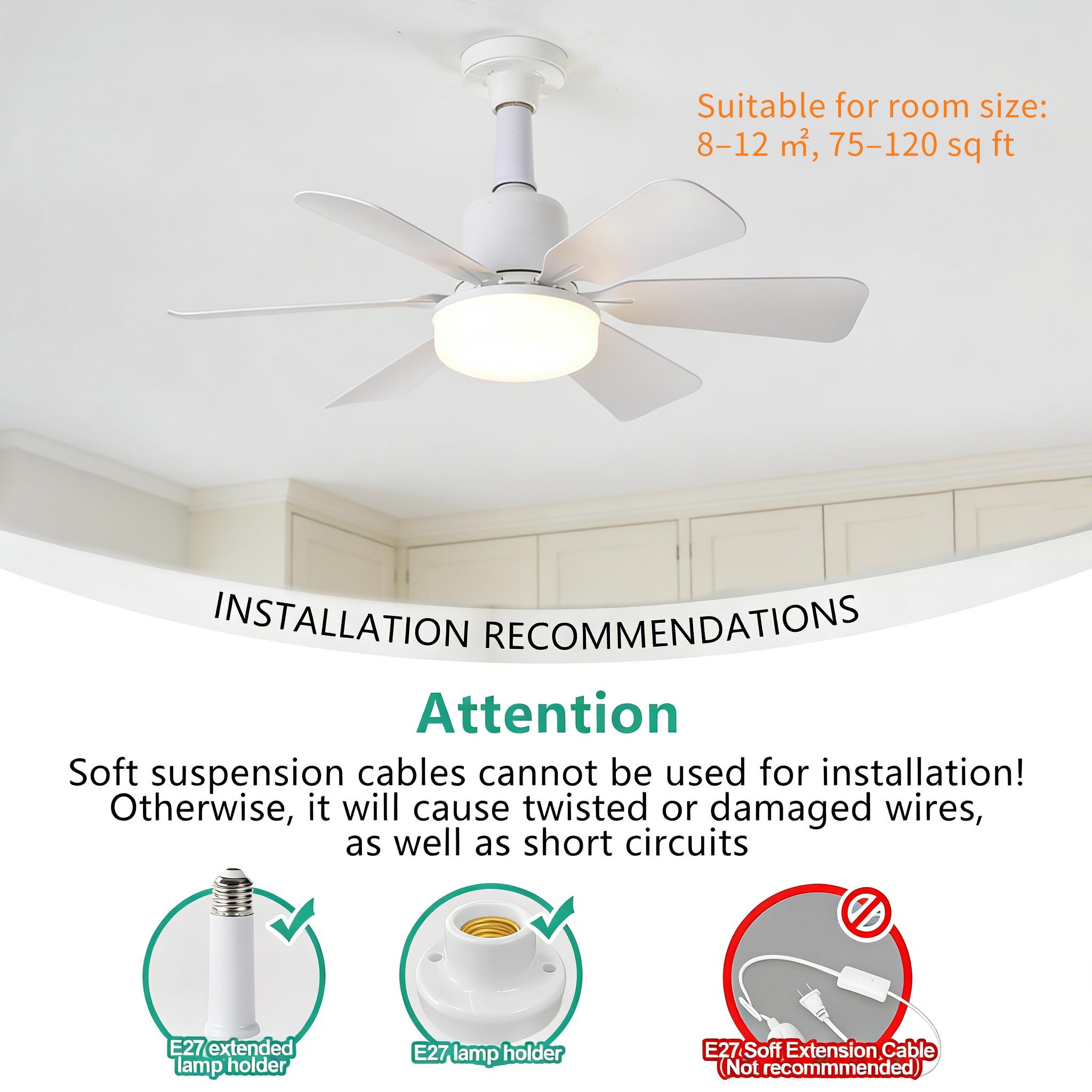 20.5" E27 Socket Ceiling Fan Light 30W-3-Speed Dimmable LED Fan Light,Remote Control for Kitchen Garage Workshop