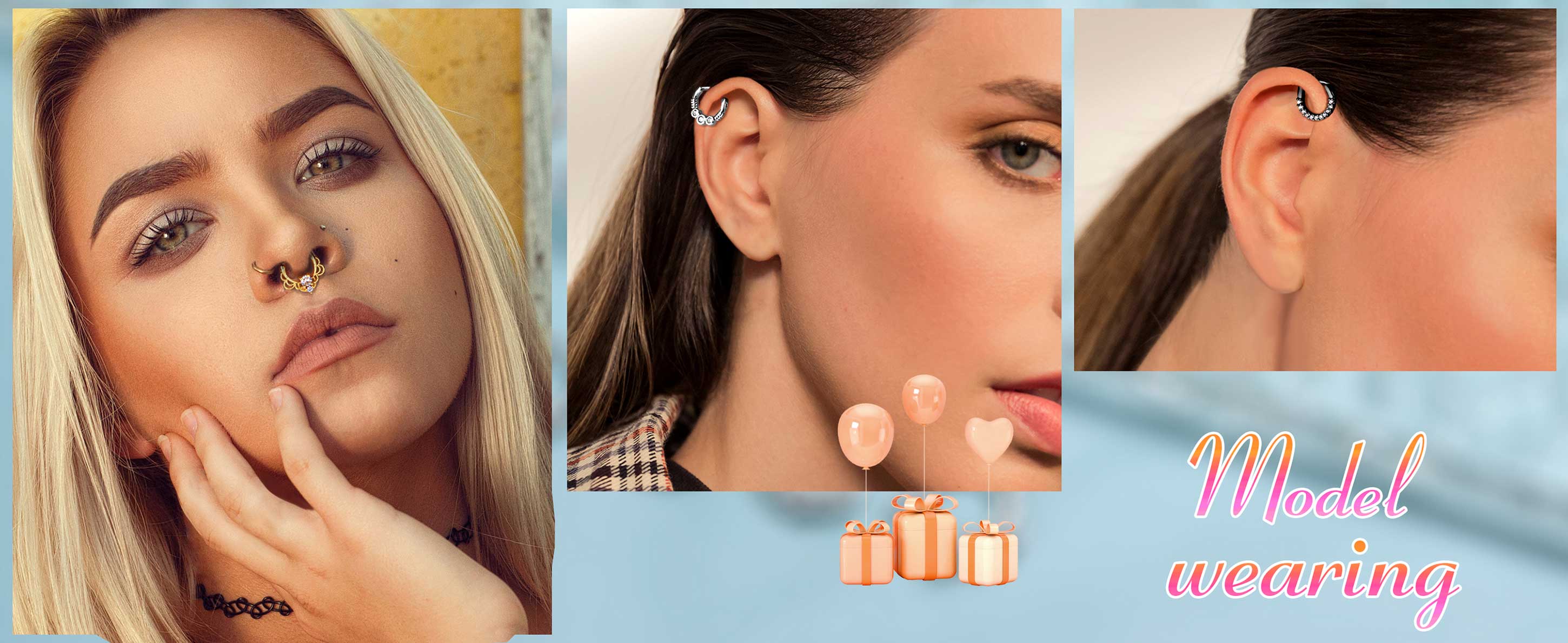 LOYALLOOK 8counts 16G Septum Clicker Ring Stainless Steel CZ Opal Cartilage Helix Tragus Hoop Daith Earrings Nose Rings Hoop Hinged Segment Clicker Ring Piercing Jewelry Accessory Conch