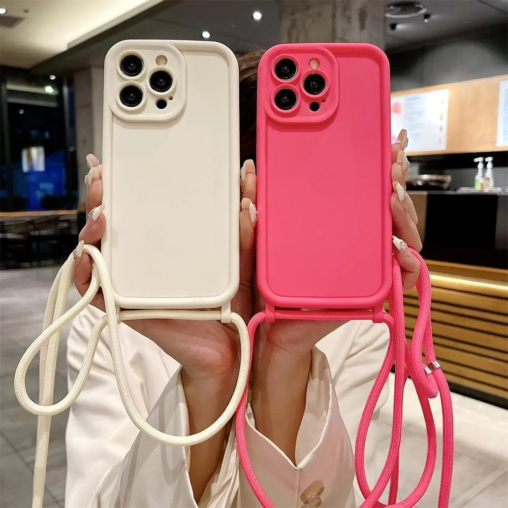 Soft Cover Adjustable Strap Crossbody Lanyard Mobile Smartphone Accessory for iPhone 7-8 Plus, X, XR, XS, SE 2020, 11-16 Series, 15, 16E, Pro Max - Multiple Colors