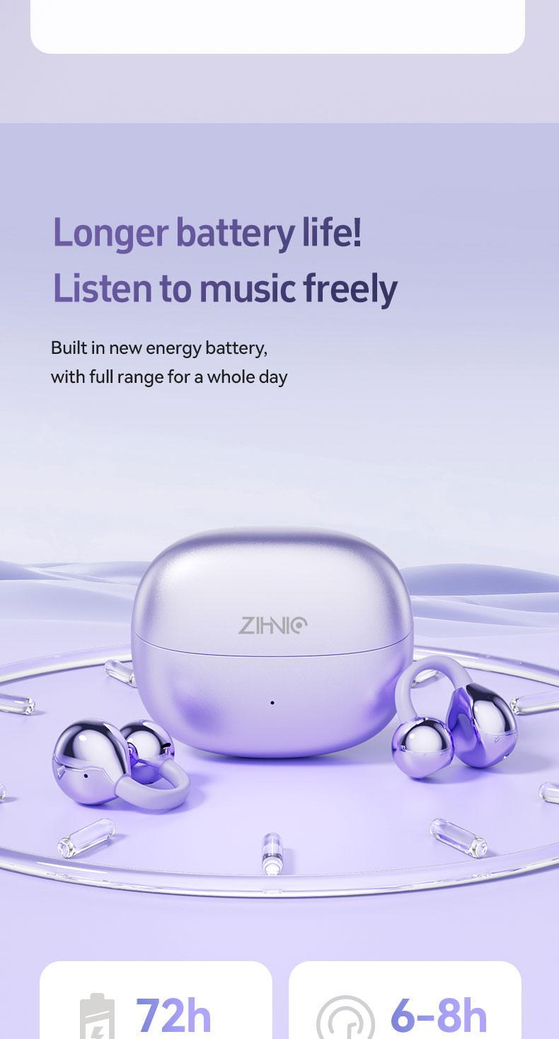 ZIHNIC S26 Clip-on Earbuds,Open Ear Earbuds Wireless Bluetooth 5.4, Lightweight Open Ear Headphones with C-Shaped Bridge,Slim Hook,50H Battery,Waterproof,for Glasses Wearers and Workouts