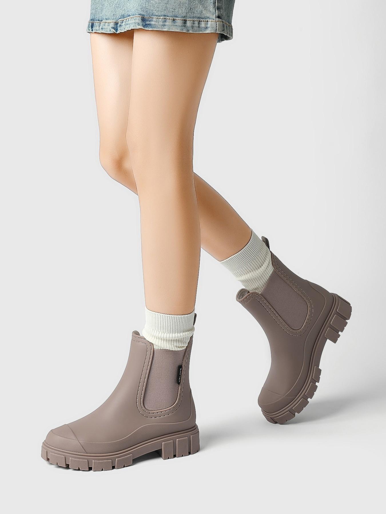 Women's Fashionable Waterproof Non-slip Rain Boots, Casual Comfortable Slip-on Boots, Perfect for Students and Outdoor Sports, Daily Wear Boots, Slip Resistant Boots, Round Toe Boot, Waterproof Footwear