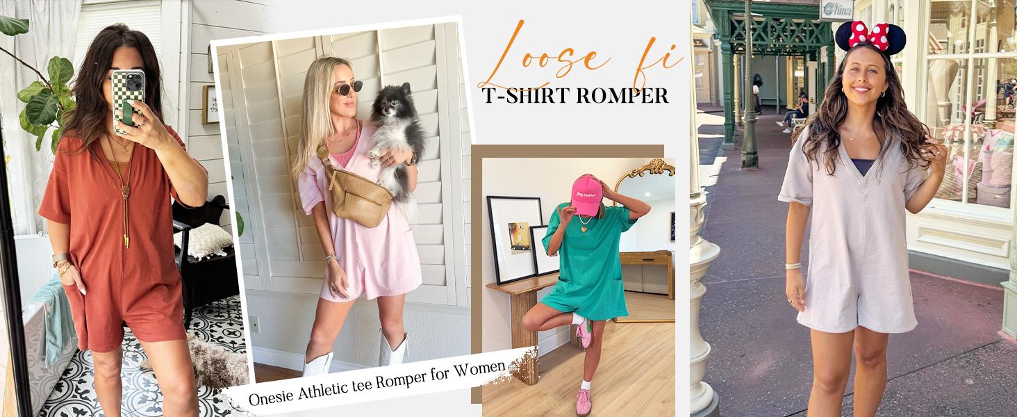 Molitree Rompers for Women Casual Short Sleeve Oversized Athletic Jumpsuits Workout Reversible Hot Shot Tee Romper Overalls