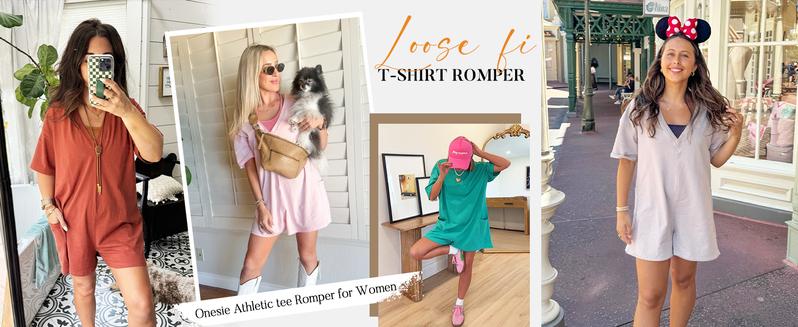 Molitree Rompers for Women Casual Short Sleeve Oversized Athletic Jumpsuits Workout Reversible Hot Shot Tee Romper Overalls