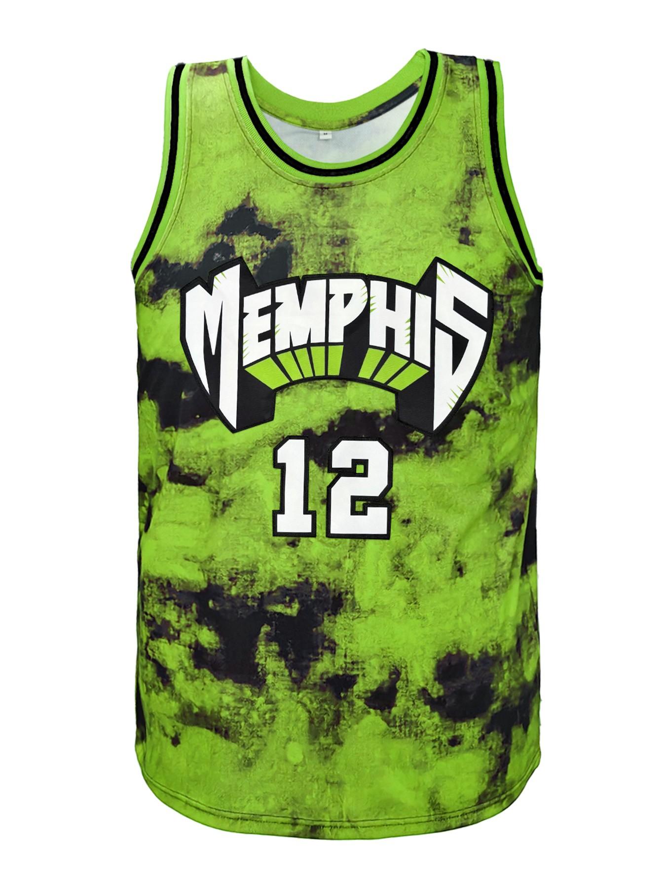 Men's Tie Dye #12 Memphis Basketball Jersey, Embroidered Breathable Sleeveless Basketball Top, Unisex Casual Sports Shirt for Basketball Fans Streetwear