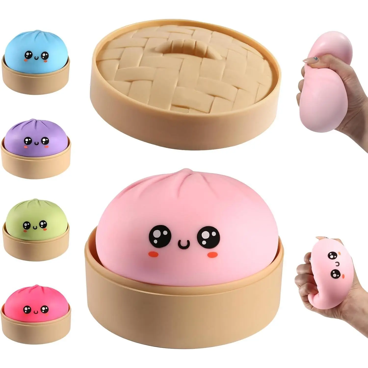 Dumpling Squishy, Dumpling Squishy Mystery Box, Cute Big Squishy Dumpling Stress Ball Fidget Sensory Toy for Adults Anxiety Relief, Novelty Squeeze Ball for Office Desk (Pink)