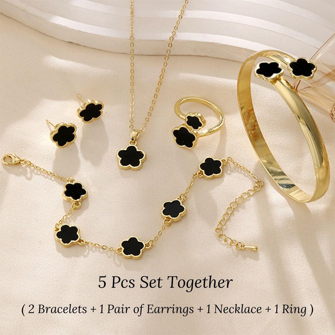 Flower Design Jewelry Set, Gifts for Girlfriend Elegant Necklace & Bracelet & Bangle & Ring &Stud Earrings,Prom Jewelry, Fashion Cute Jewelryfor Party, Daily Decor, Trendy All-match & Exquisite Jewelry for Birthday Gift