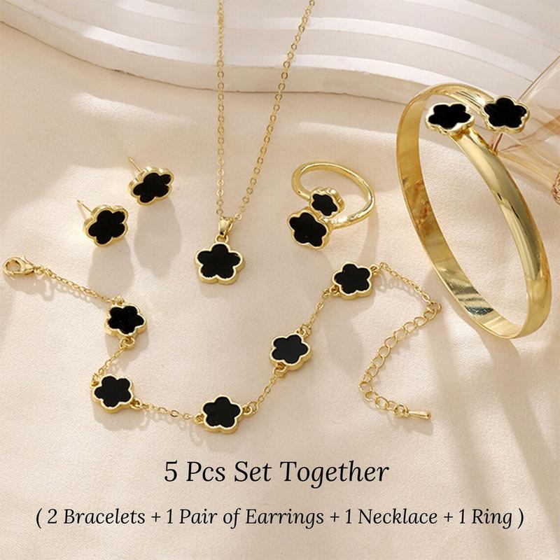 Flower Design Jewelry Set, Gifts for Girlfriend Elegant Necklace & Bracelet & Bangle & Ring &Stud Earrings,Prom Jewelry, Fashion Cute Jewelryfor Party, Daily Decor, Trendy All-match & Exquisite Jewelry for Birthday Gift