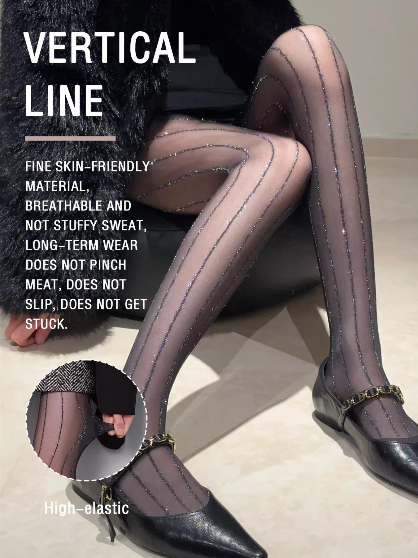 Commute Essential! Breathable Vertical Stripe Silk Stocking, Long Wear Non-Slip, High-Waist Slim Fit, Fashion Plaid Pattern