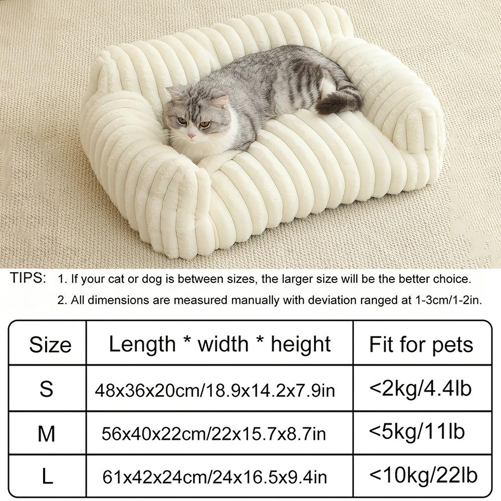 Pet Cat Sofa Bed, Fluffy Cat Bed Made of Soft Corduroy Fabric, Plush Indoor Cat Couch Sturdy Support Without Sagging