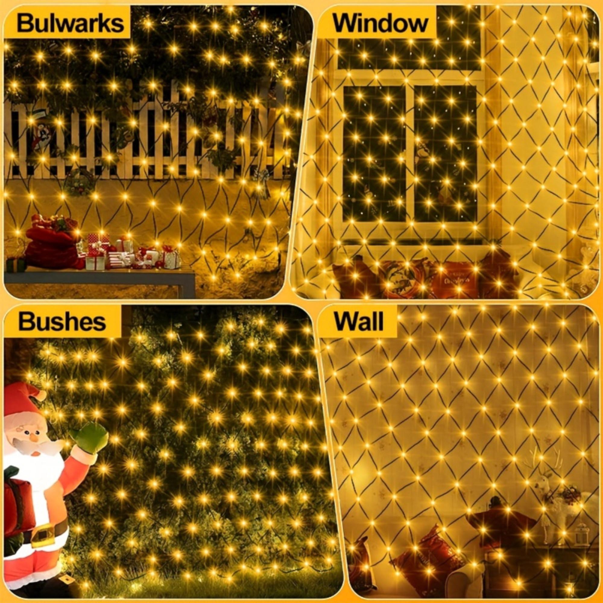 1pc 3×2m 192 Led Connectable Warm White Christmas Net Lights, Waterproof Outdoor Mesh Fairy String Lights, Flexible Decorative Lamp for Garden Trees, Party, Wedding, Holiday Backyard and Festival Atmosphere Ornament