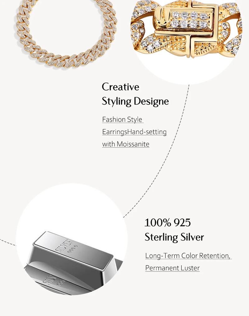 D VVS1 Color Full Synthetic Moissanite Cuba Chain for Men Women Tennis Bracelets Fine Jewelry