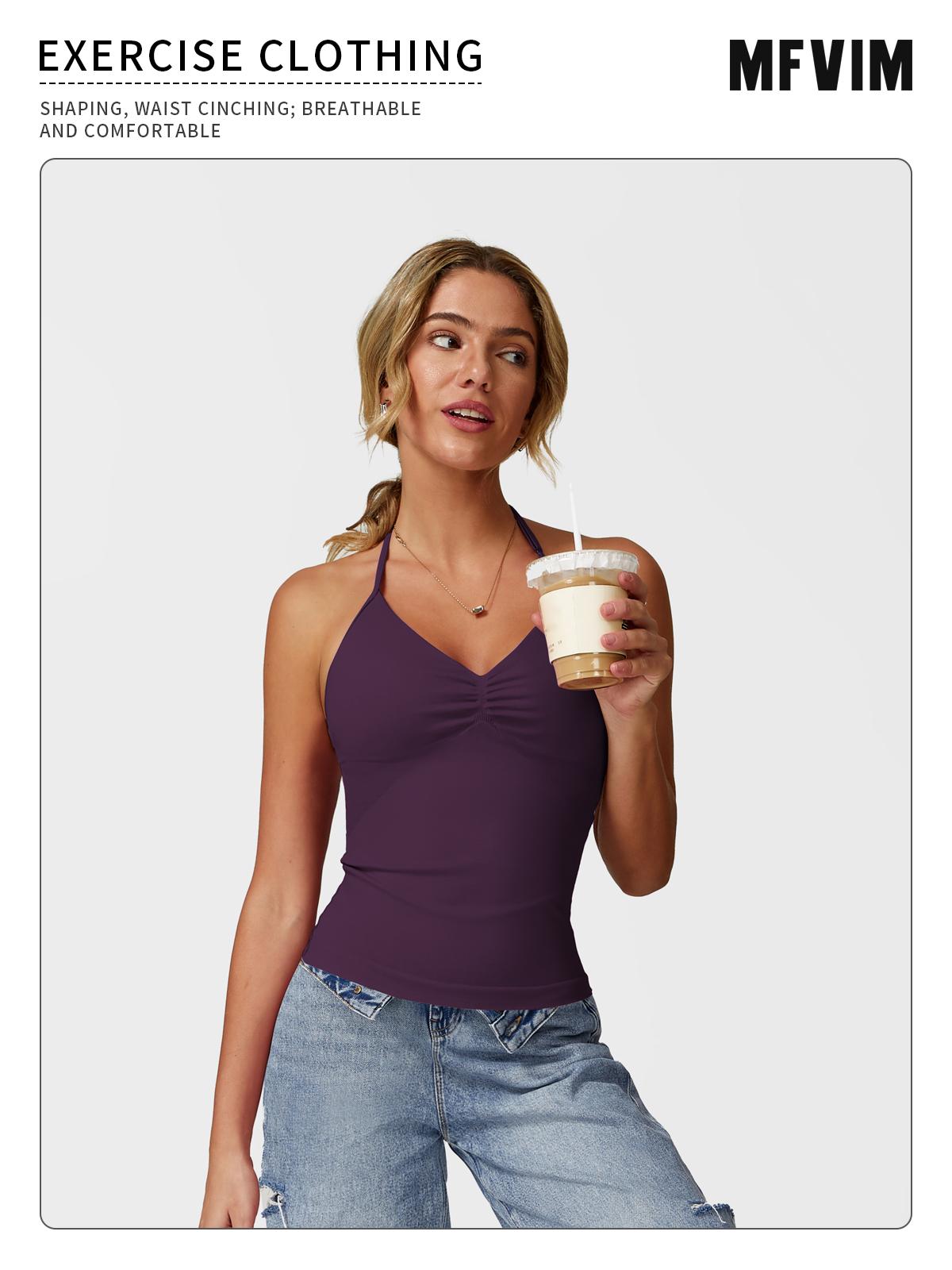 MFVIM Women's Fit Camisole with Built-in Bra Spaghetti Straps Basic Nylon Western Outfits Casual Sleeveless Cropped Tank Corset Spandex SpringStatements