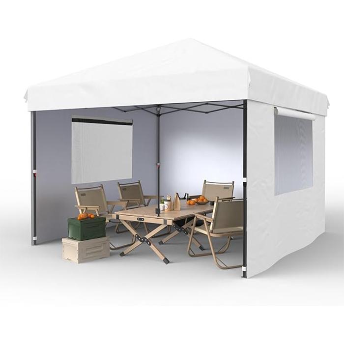 10x10 Pop Up Canopy Tent with 3 Sidewall Heavy-Duty 210D Oxford Fabric & Rust-Proof Frame - 3 Adjustable Heights, Roller Bag, 4 Sandbags - UV Protection for Beach, Party