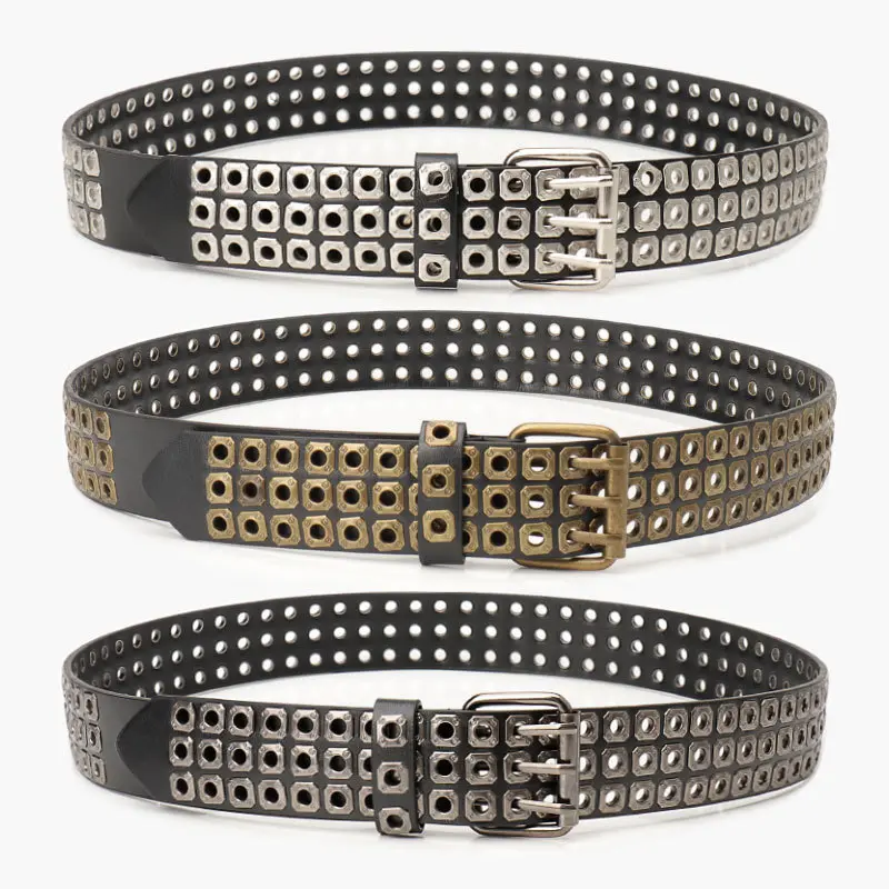 Women's Cozy Faux Leather Belt, Chunky Peace Hollow-Out Buckle, Edgy Punk Style, Adjustable, 110cm, 1 Size Fits Most, Gun Black/Silver/Antique Bronze Casual Essential (Luggage & Bags Compatible Accessory)
