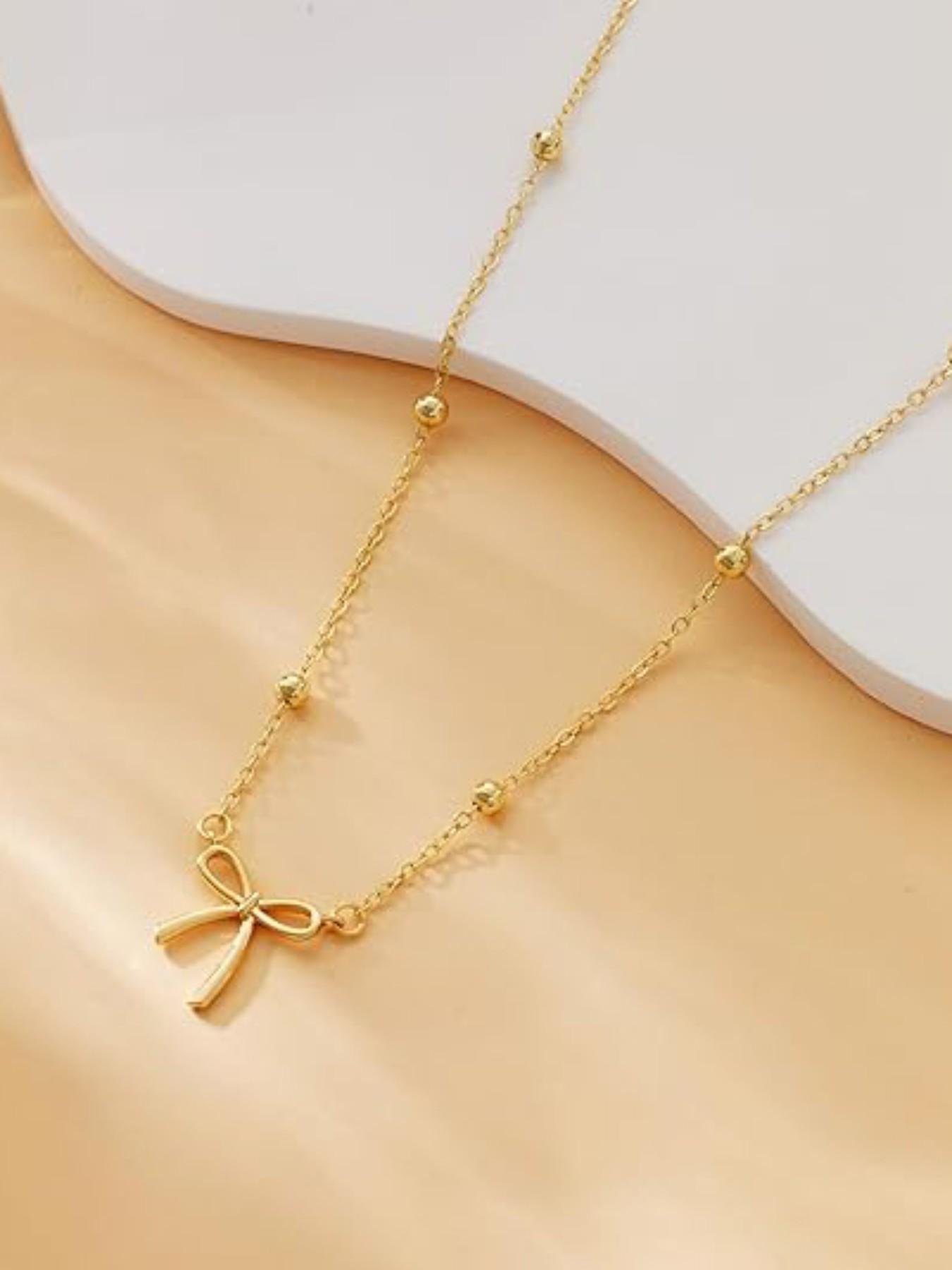 Women's Elegant Bow Necklace, 14k Pendant Chain, Teen Gift, Fashion Jewelry, Graduation Present, Mother's Day Gift