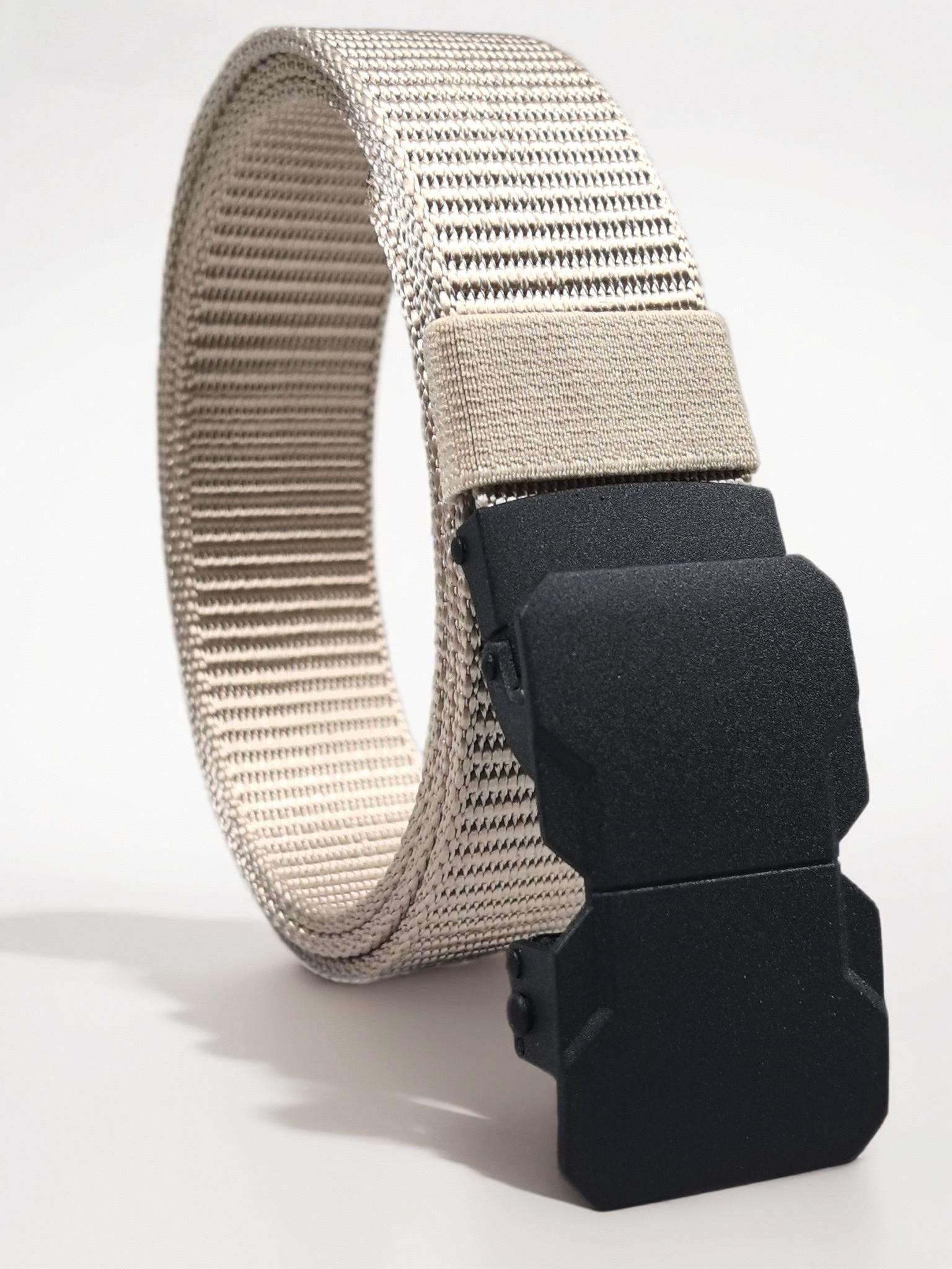 Men's Zipper Nylon Belt with Alloy Buckle, Automatic Stretch Golf Waistband, Outdoor Tactical Hiking Belt, Durable and Comfortable Design