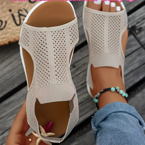 Women's New Solid Color Round Toe Slip-On Sports Sandals, Casual Fashion Sandals, Quick Outing Effortless Wear, Selected Navy, Breathable Lightweight Non-Slip