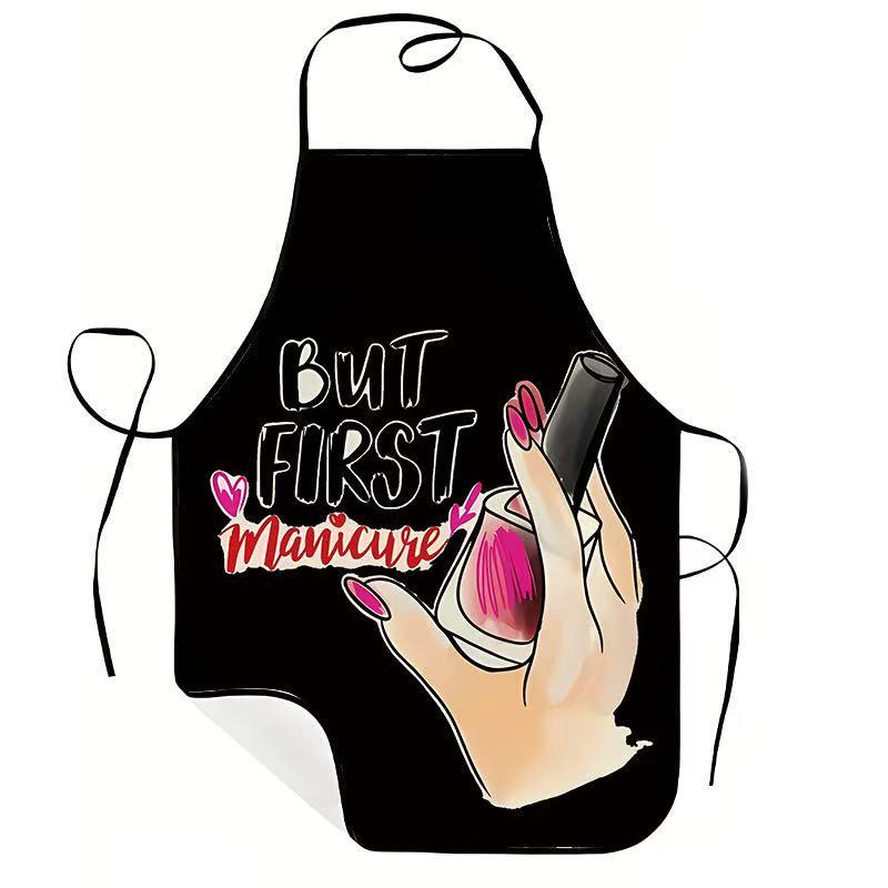 Nails Pattern Apron, 1 Count Breathable Cooking Apron, Sleeveless Kitchen Apron for Home Dining Room Garden Coffee Shop