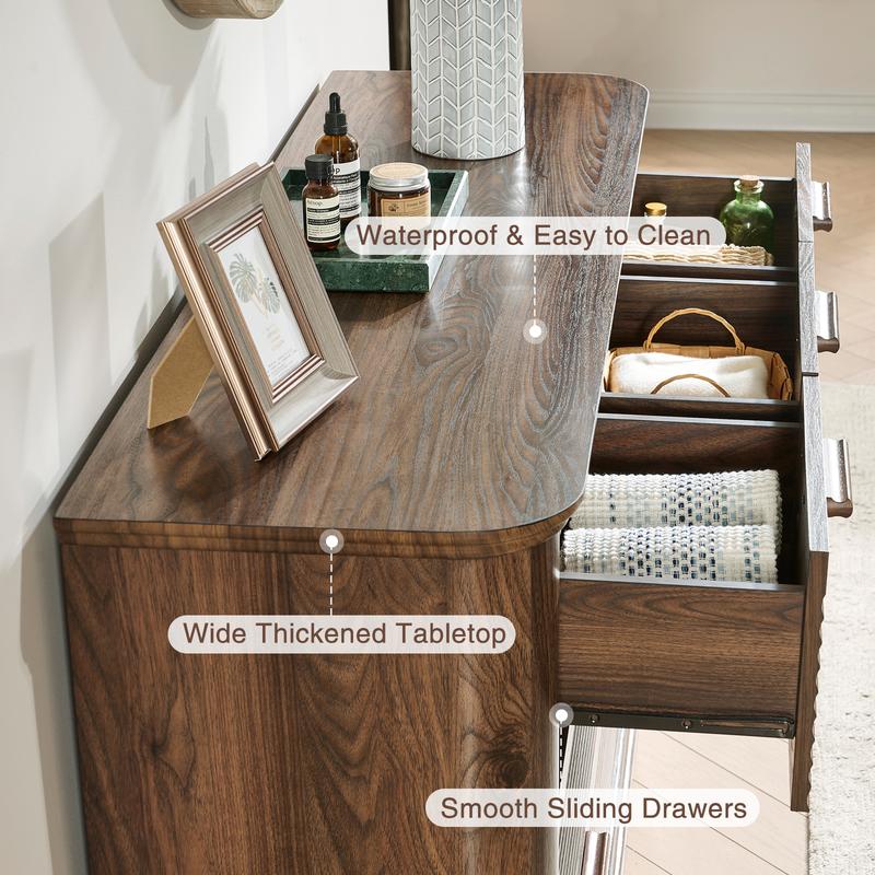 PieDle Fluted 7-8 Drawer Dresser, 52" Wide Modern Wood Dresser for Bedroom, Chest of Drawers with Curved Profile Design,  Sideboard Buffets Cabinet,TV Stand & Storage Organizer for Living Room, Hallway