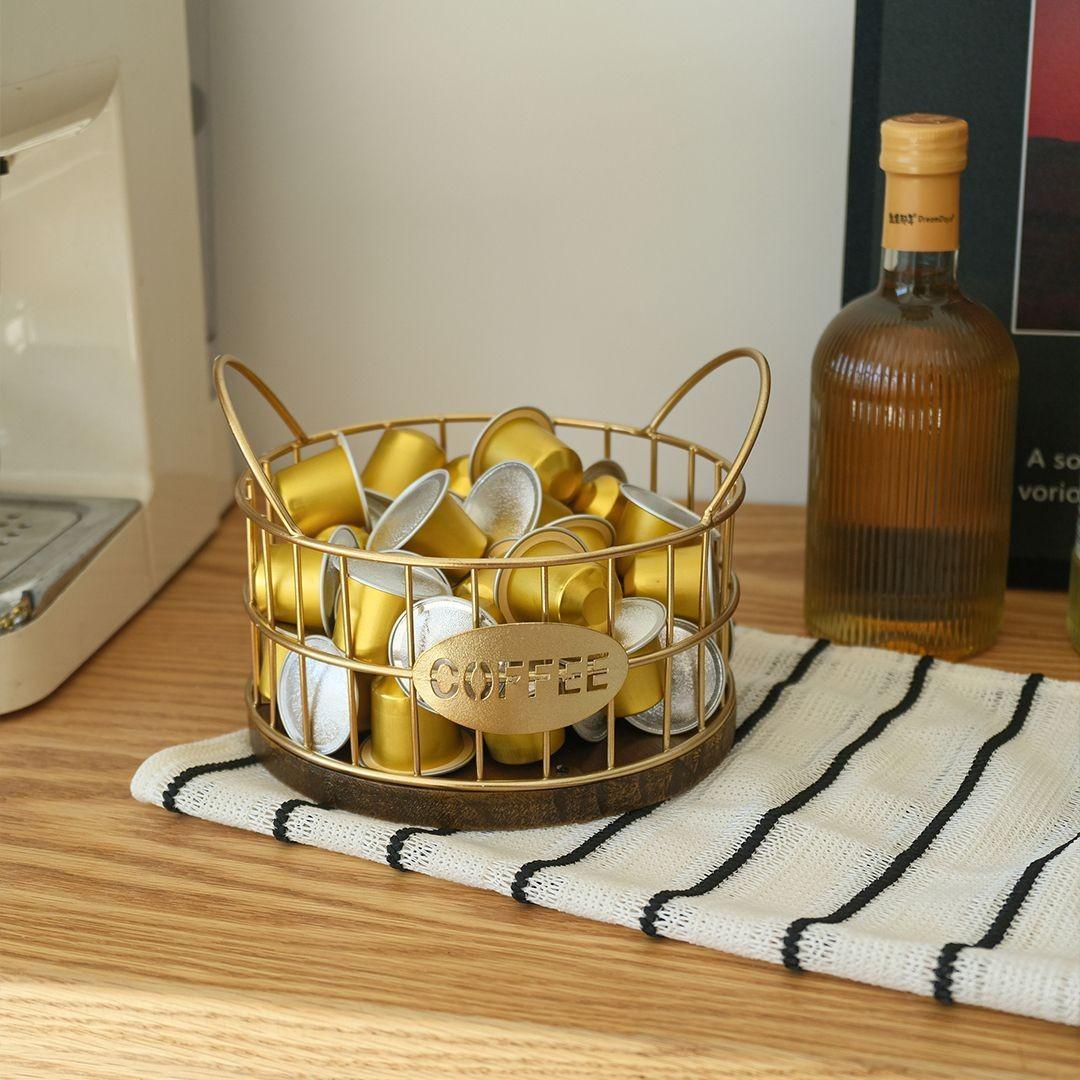 Metal Coffee Capsule Storage Basket, Geometric Design, Snack and Candy Dish, Creative Fruit Bowl, Modern Decorative Plate