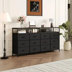 Fathersdaygift Summervibes Flash sale home items: 63" Long Fabric Dresser TV Stand with 12 Drawers & Open Shelf. Fits 55/65/70 Inch TVs, modern chest of drawers, perfect for bedroom and living room storage