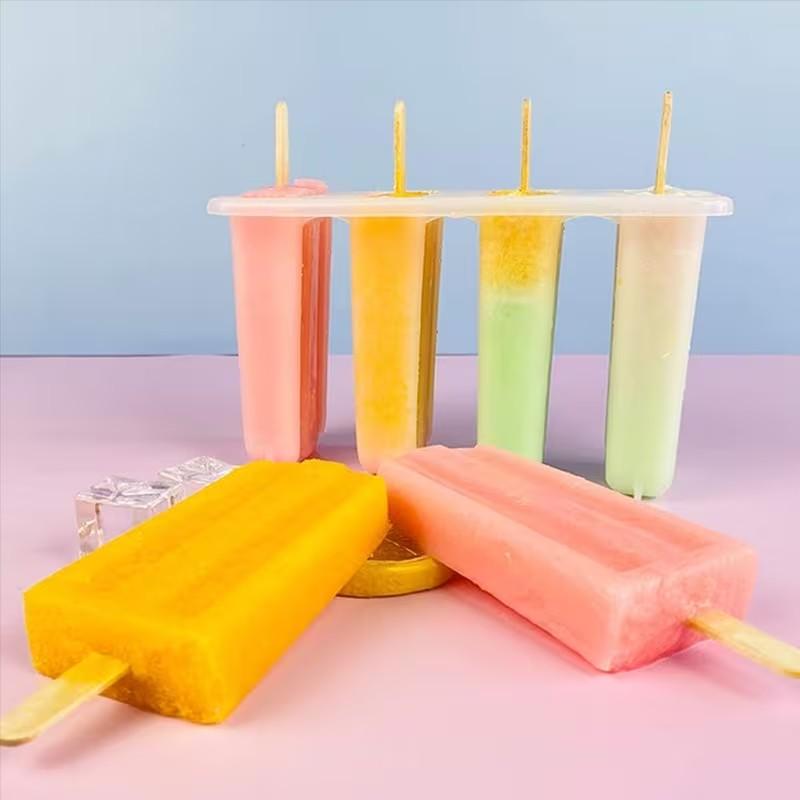 2pcs Ice Pop Molds with Lids, DIY Plastic Ice Cream Maker Tray, Summer Snack Set, 4-Compartment Frozen Dessert Kit