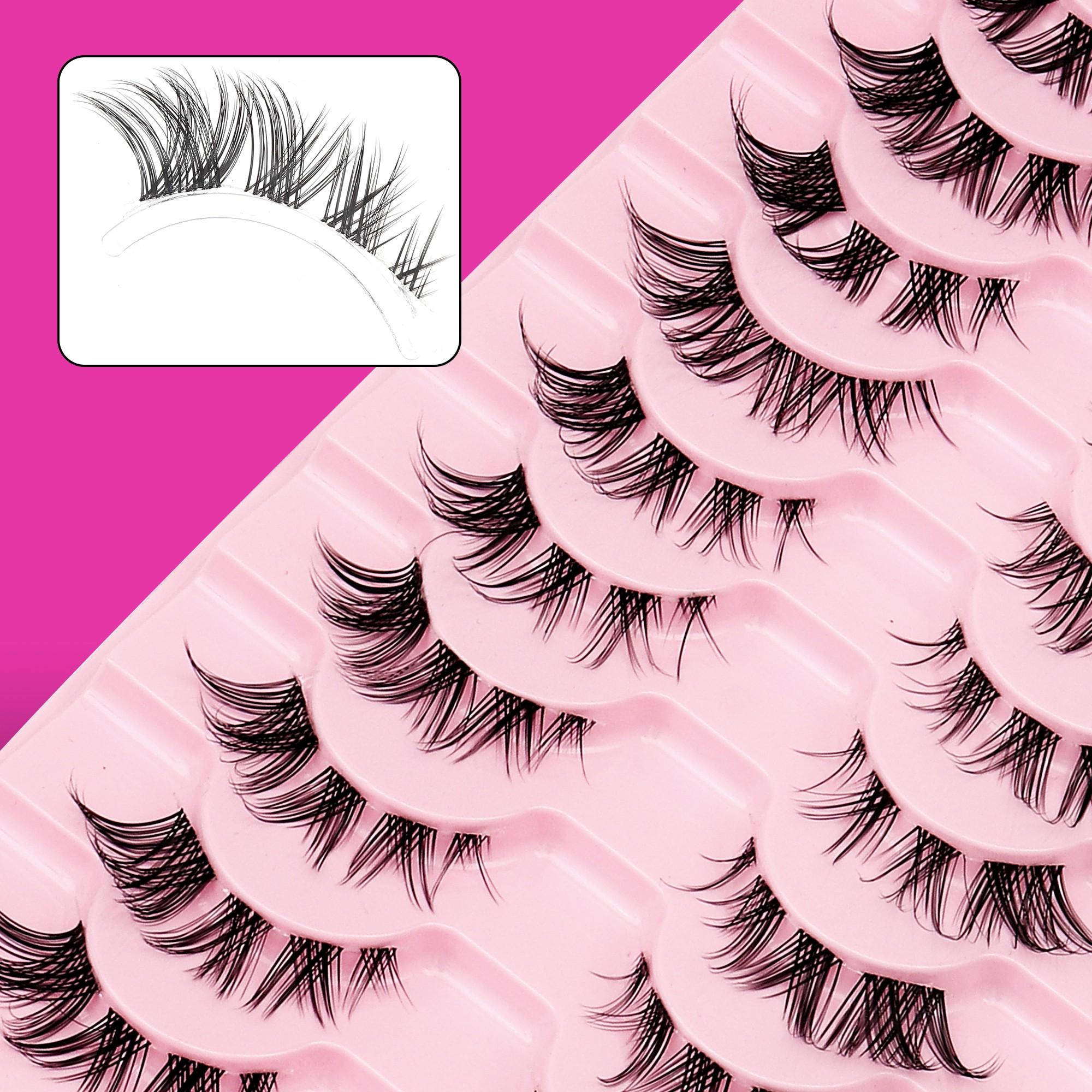 10 Pairs Korean False Lashes, Long Gradient, Natural Upturn, Lightweight Soft, Clear Fiber, Sweet Makeup, Daily Outing, Date Photo, Travel Party