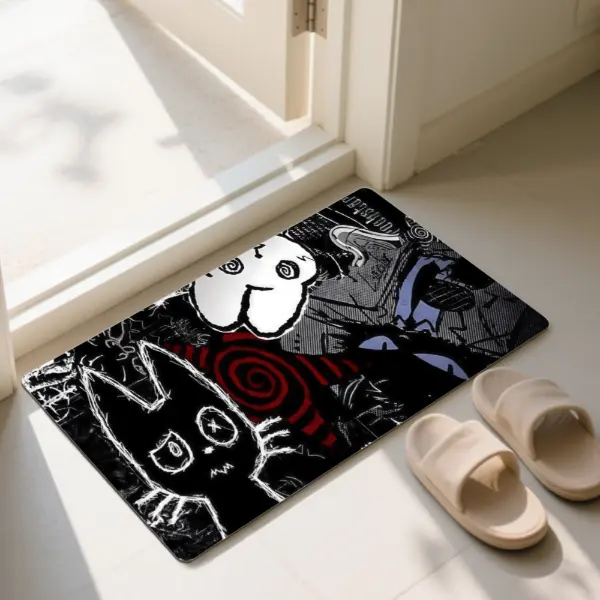 Black & White Doodle Cat doormat,Funny Cat Doormat homeessentials