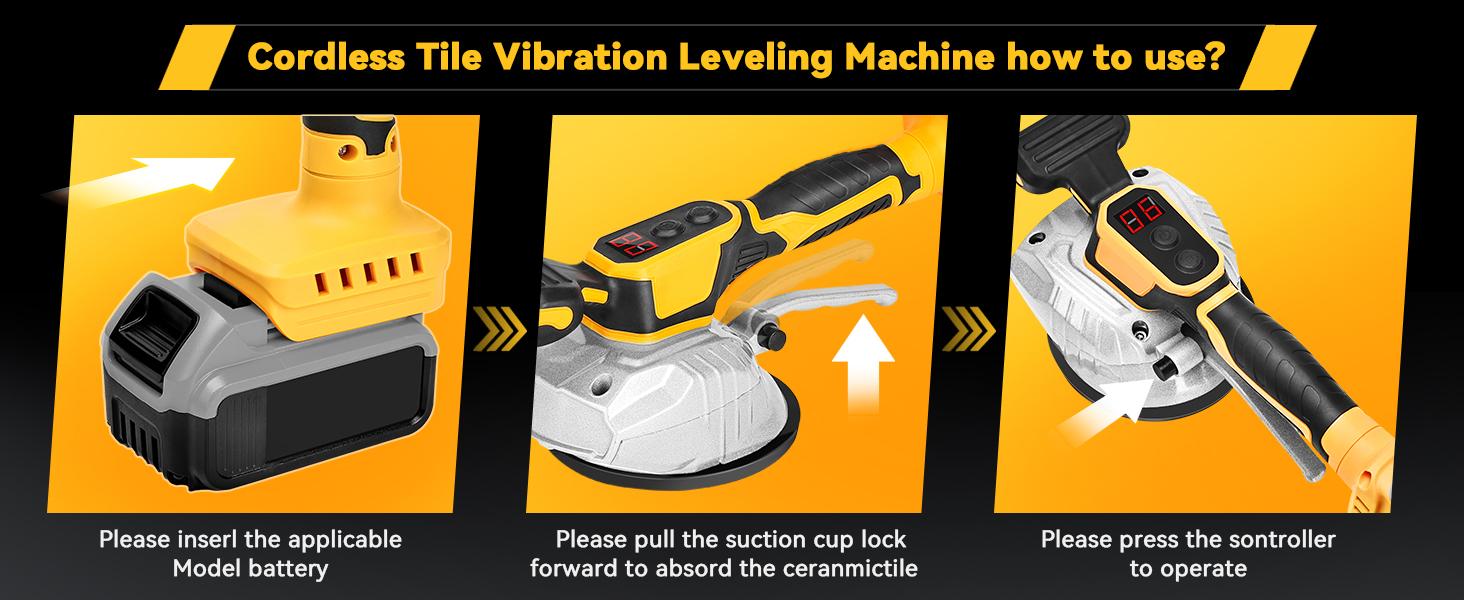 Tile Vibration Leveling Machine Compatible with Dewalt 20V Li-ion Battery, Battery NOT Included, With 8 Adjustable Speed, Suction Cup, Digital Display for Floor Tile Wall