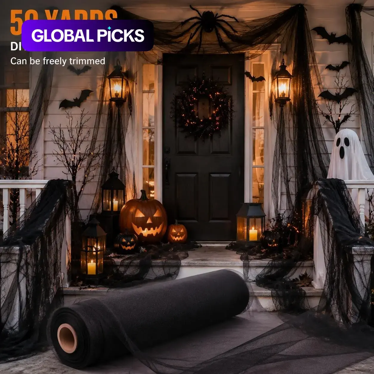 【Black Friday】50-Yard Black Mesh Fabric Roll, DIY Spooky Halloween Draping for Doors and Entryways, Dark-Theme Party Decoration Supplies