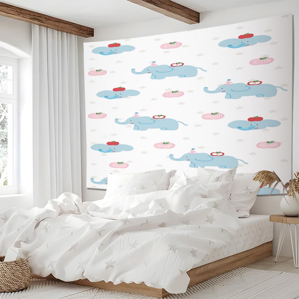 1 Fresh and Cute Cartoon Elephant Print Tapestry, Suitable for Bedroom, Living Room, and Dorm Room Wall Decor a Gift Loved by Children and Teenagers